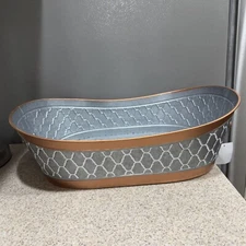 HARRY & DAVID Decorative Metal Galvanized Basket Tub 17”x11” Copper Accent NWT!