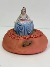 Vintage Porcelain Doll Pillow Pin Cushion RARE Sewing Collectible 5" W x 4.5" H