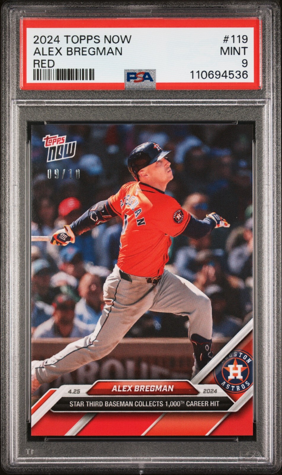 Alex Bregman 2024 Topps Now #119 1,000 Career Hit Red Parallel 09/10 PSA 9 MINT