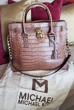 Michael Kors Brown Embossed Leather Large Satchel/Sholder Purse 