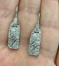 Art Deco Vintage Style 3.85Ct Lab Created Diamond 14K White Gold Finish Earrings