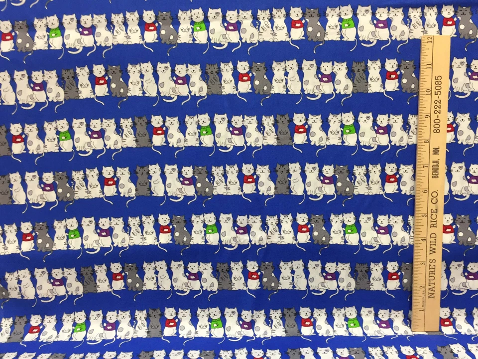 Tecido para gatos gatinho gatinho azul algodão serigrafia sentado na linha listrada  - Imagem 2 de 3