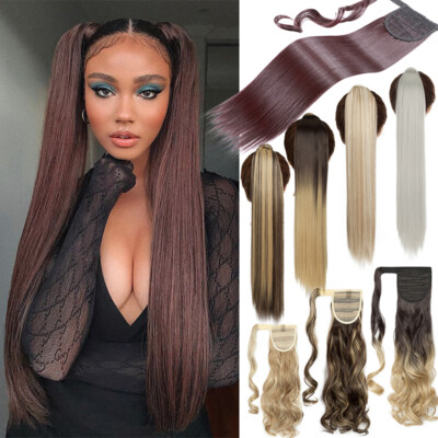 Real Thick As Human Ponytail Hair Extensions Wrap Around Pony Tail Long Wavy