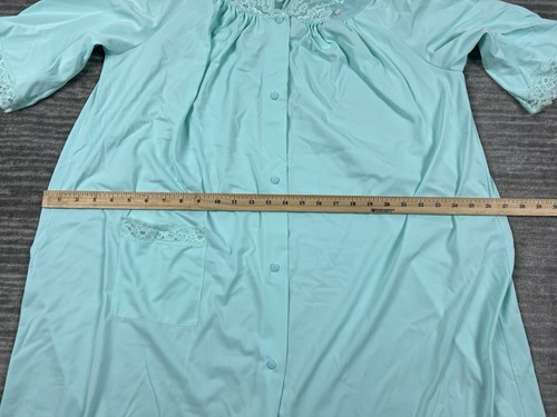 Vintage Shadowline Robe Night Gown M Green Lace Trim Silky Nylon Half Sleeve - Picture 5 of 12