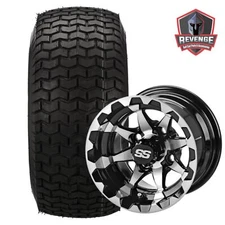 10"  Machined Black Golf Cart Wheels and Tires Combo (20x10-10 Turf) Set of 4