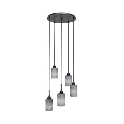 Toltec Edge 5 Light Cluster Pendalier, Espresso, 4'' Gray Matrix - 1175-ES-4062