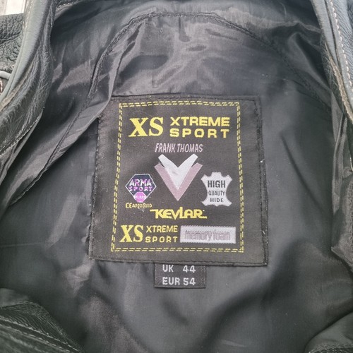 CHAQUETA MOTERA VINTAGE FRANK THOMAS XTREME SPORT XS CUERO NEGRO AMARILLO 44" PECHO - Imagen 3 de 22