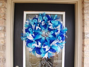 Royal Blue Teal Silver Hanukkah Or Christmas Deco Mesh Front Door Christmas Deco Mesh Front Door