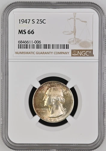 1947-S - Washington Quarter - NGC MS66 - STUNNING BEAUTIFULLY TONED SUPERB GEM!