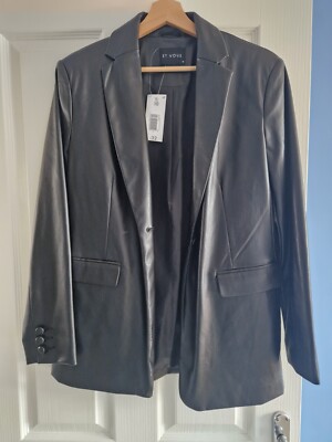 Et Vouse Black midi leather Jacket size 10