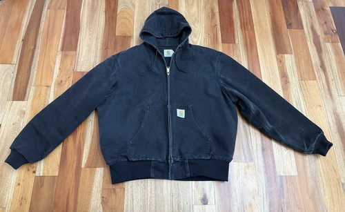 MENS VINTAGE CARHARTT JR105 WORKWEAR SIZE XL CANVAS ZIP BLACK FADED JACKET COAT