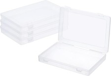 4Pcs 9x6x1.2inch Clear Storage Box with Hinged Lid, Plastic Organizer Container