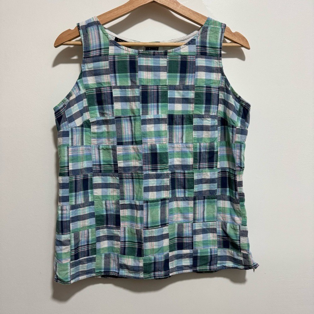 Talbots Cotton Patchwork Plaid Button Back Sleeve… - image 2