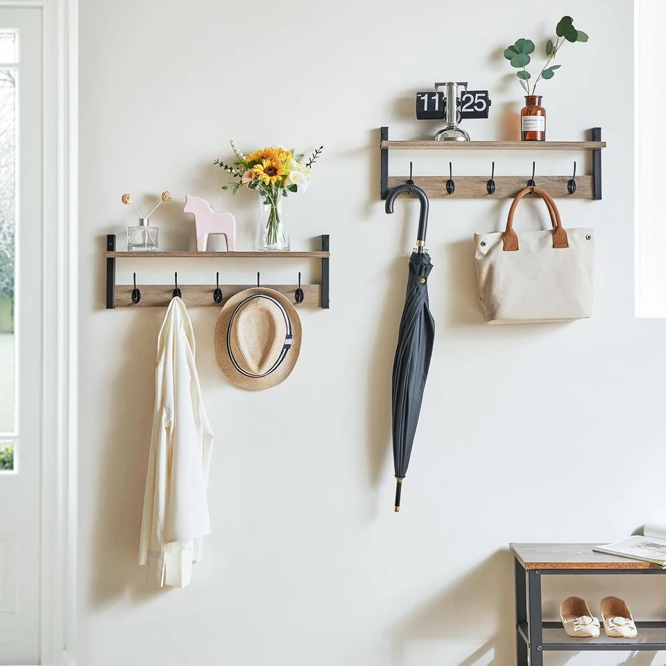 Appendiabiti Da Ingresso, Attaccapanni Da Parete, Mensola Da Muro Con 10 Ganci,  - Immagine 3 di 4