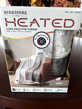 Berkshire Life Heated Luxe Faux Fur Throw 50 in x 60 in Grey EZ Touch Button