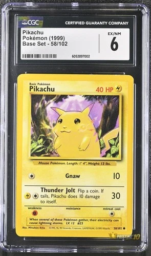 PIKACHU 58/102 BASE SET POKEMON CGC 6 EX/NM