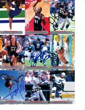 Junior Seau Dave Mirra Brunell Sheffield signed 2000 SI for Kids card sheet JSA