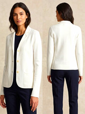 Lauren Ralph Lauren Women  s White Knit Cotton Button-Front Pocket Blazer S