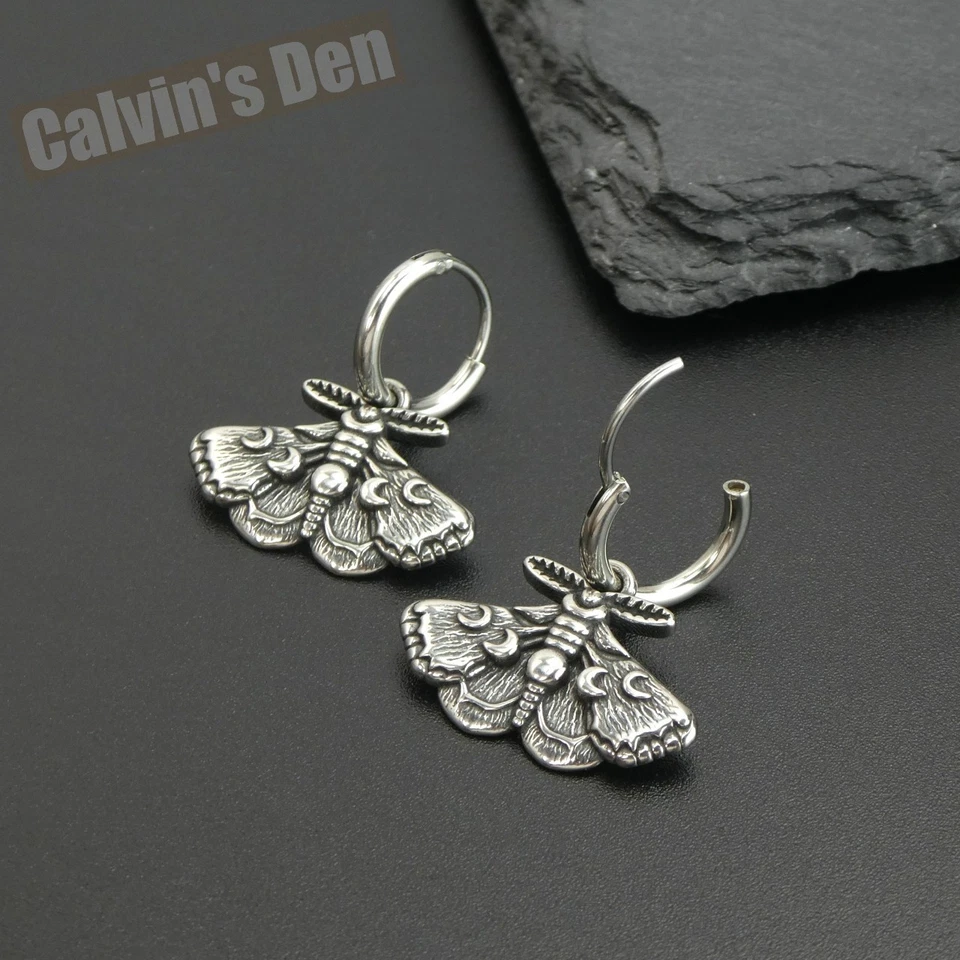 Pendientes polilla fase lunar de acero inoxidable diversión gótica Foto 2 de 4
