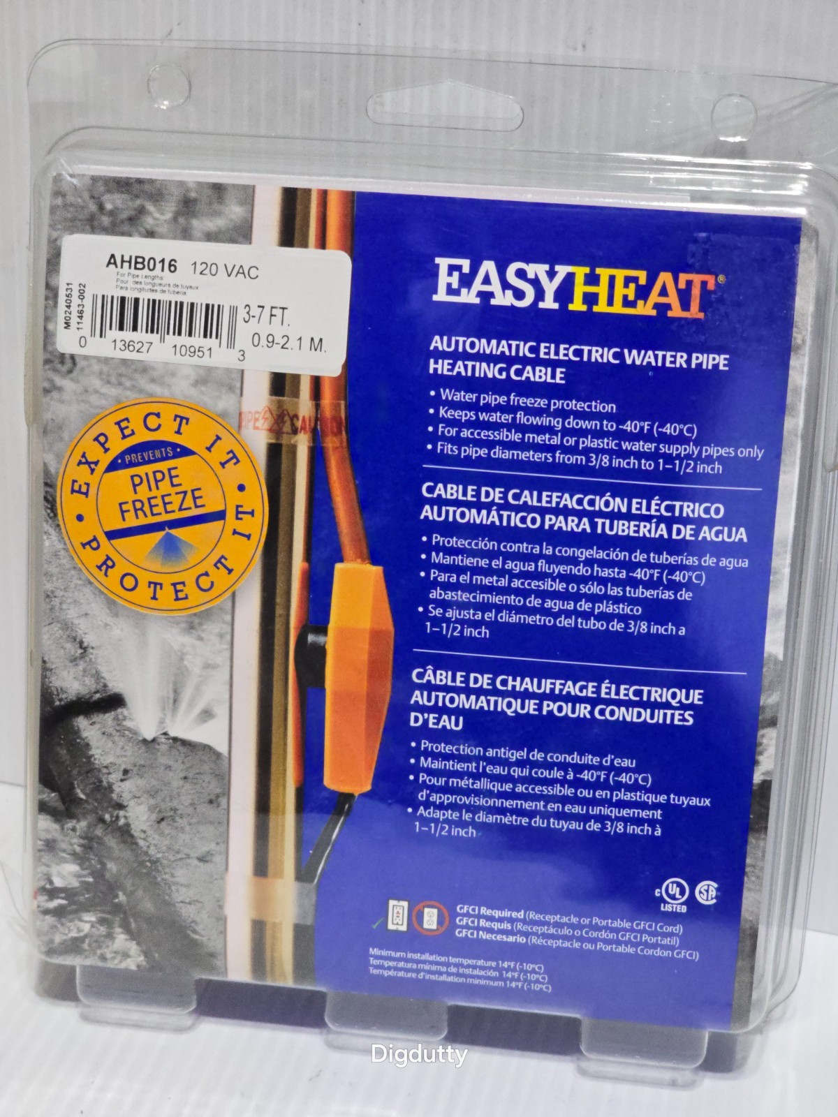 EasyHeat AHB016 Automatic Electric Water Pipe Heating Cable, 3-7 ft. - NEW