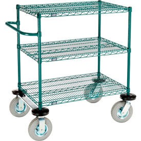 Nexel 3 Shelf Push Cart Poly-Green36''''W x 24''''D x 43''''H Pneumatic Casters2