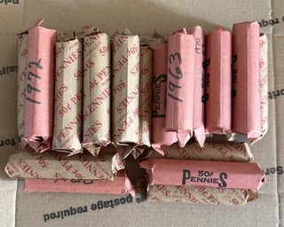 Over 10lb 95% Cu Lincoln Memorial Pennies ‘59 ‘81 30 Rolls Approx 1500 Coins Lot