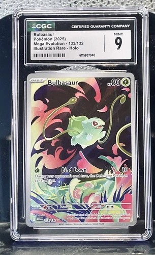 2025 Bulbasaur GCG MINT 9 Mega Evolutions 133/132 Illustration Rare Pokemon HOLO