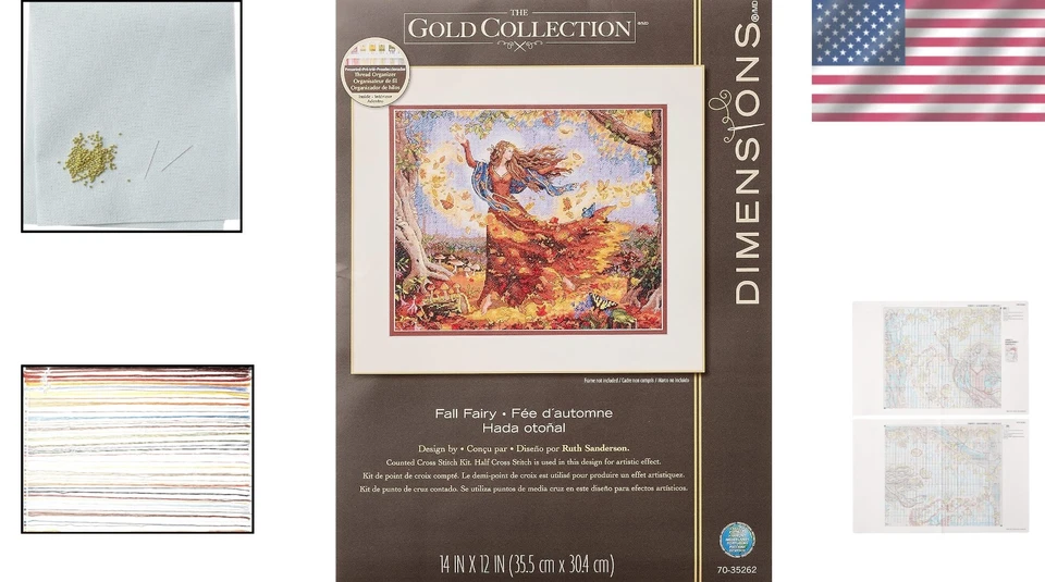 Fall Fairy Cross Stitch Kit, 16ct Dove Grey Aida, 14x12 - Image 2 of 4