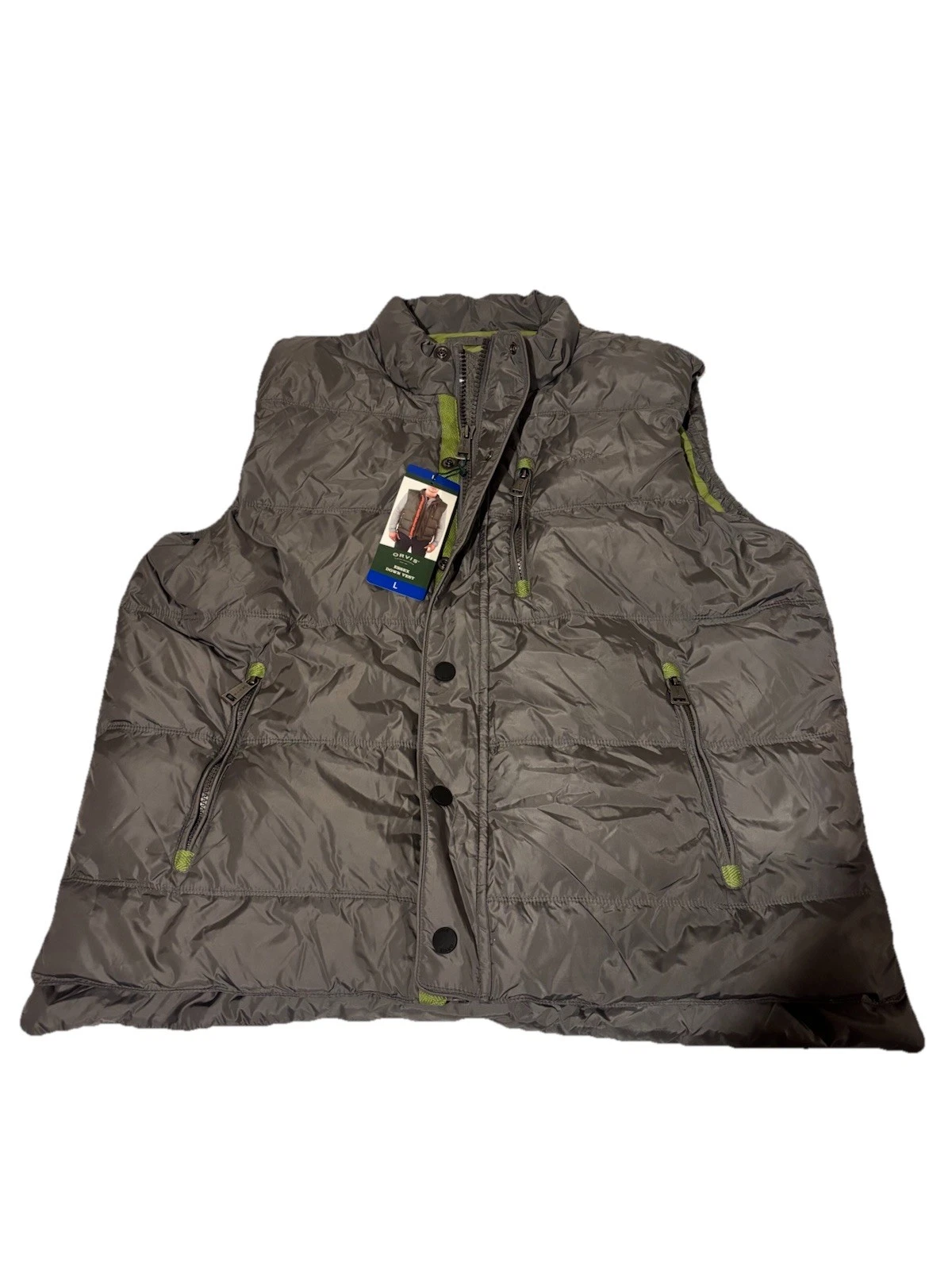 NWT Orvis Essex Gray Full Zip Down Quilted Puffer Hiking Vest Men’s Size L