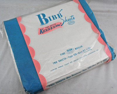 Vtg New Sheets Cotton 2 Full Size Flat White Bibb Kennesaw 81x108 Sealed Pkg USA