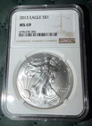 2013 S$1 American Silver Eagle Dollar MS 69 NGC Graded Slab
