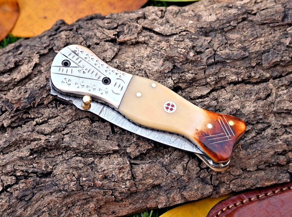 NAVAJA DE BOLSILLO DE HOJA PLEGABLE DE ACERO DAMASCO FORJADA A MANO HECHA A MEDIDA ZS 421 Foto 4 de 4