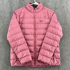 Rei Coop Jacket Girls Large Pink Full Zip Logo Pockets Down Puffer Coat
