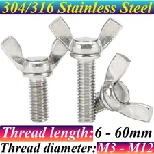 M3 M4 - M12 304/316 Stainless Steel Butterfly Wing Screw Thumb Screw Wing Bolt