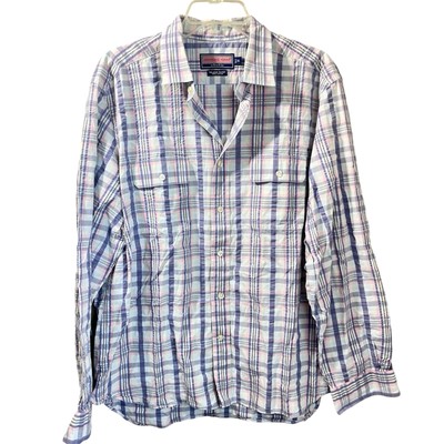 Vineyard Vines Plaid Button Down Shirt Men XL Blue Pink Long Sleeve Casual