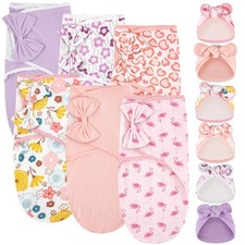 6 Pack Swaddle Blanket with Hats for Baby Girl Boy 100 Cotton Swaddles 0-3 M...