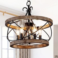 Oaks Aura Farmhouse 5-Light Weathered Wood Cage Rustic Chandelier Ceiling Light