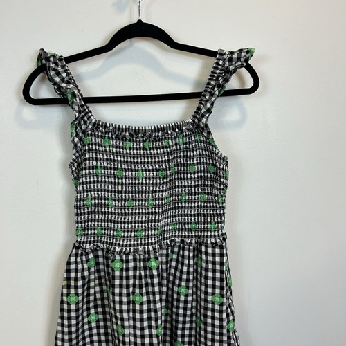 Kate Spade spade blossom Gingham voile smocked dress Small Green White Black - Picture 2 of 11