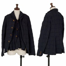 Used Comme Des Garcons Tile Embroidery Ester Front Layered Jacket Navy Xs Ladies