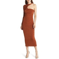 MISHA Asher One Shoulder Cocktail Midi Dress Ginger Rust Size 44 US 12