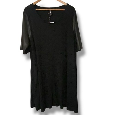 NWT Agnes and Dora Black Faux Leather Sleeves Swing Dress  XXXL Plus Party Event