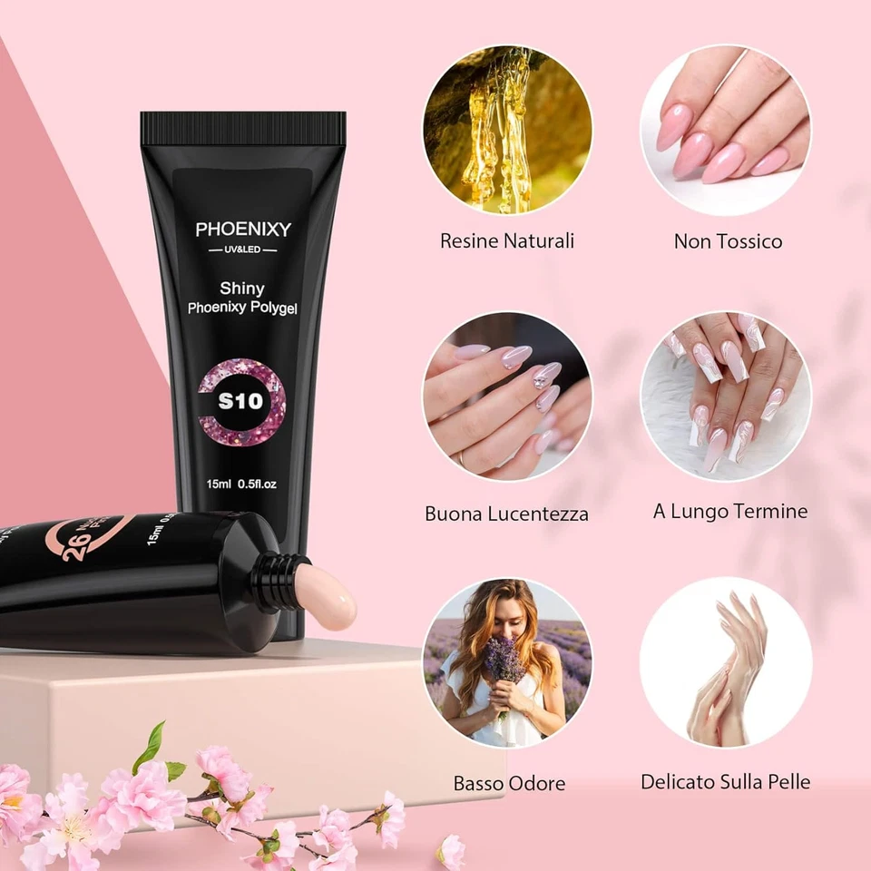 Gel Ricostruzione Unghie 6 Colori 15 ML Kit Unghie Gel Completo Bianco Rosa Nudo - Immagine 4 di 4