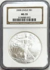 2008 US $1 AMERICAN SILVER EAGLE 1 oz COIN NGC MINT STATE 70