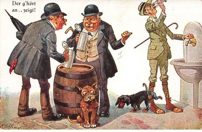 MIKIH- 0126 DACKELHUND URINIERT AUF MANN HUMOR + WERBUNG HB HOFBRAUHAU