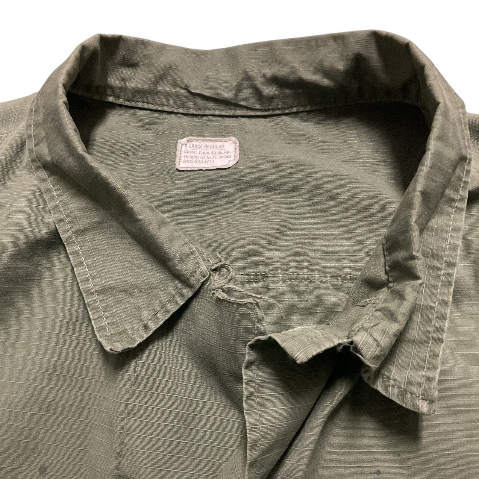 VTG 60s US Military Slant Pocket OG-107 Ripstop Jungle Jacket XL Reg Distressed