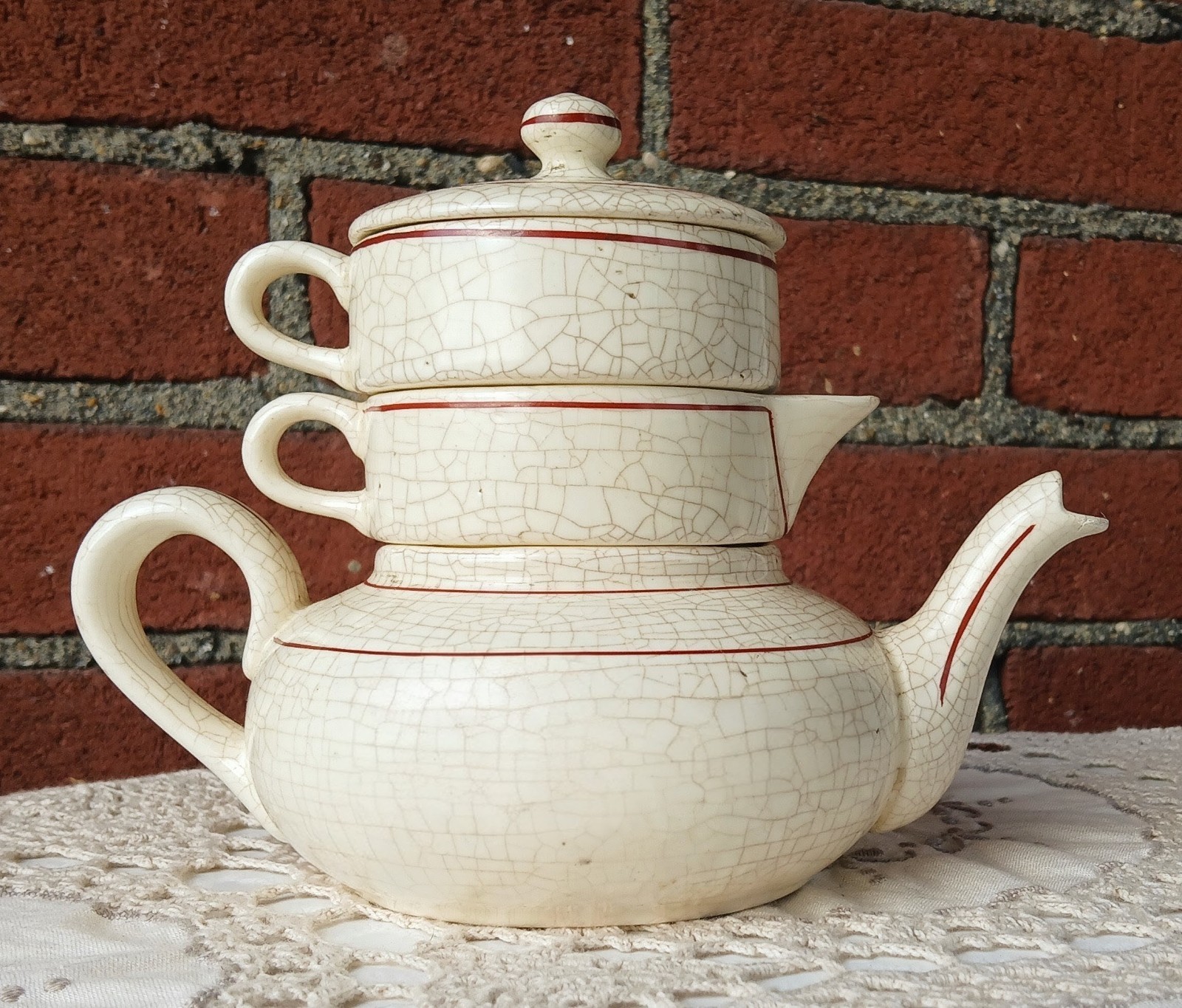 Roseville Combination Creamware Tea Set HTF Stackable Vintage Art Pottery, c1910