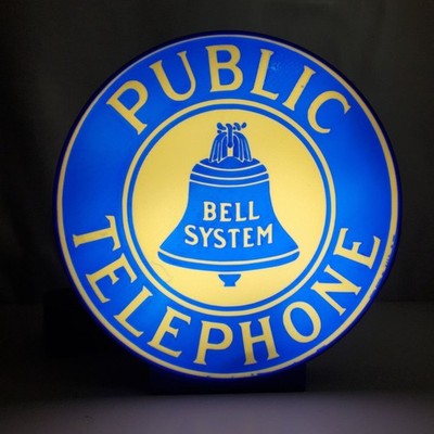 Vintage Style Bell System Public Telephone Light-Up Sign | 9'' Round LED Display