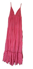 Farm Rio Women's Neon Pink Eyelet Maxi Dress Size M 100% CottonAdjustable Straps