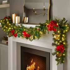 Red Pre-Lit Decorated Garland Christmas Decoration