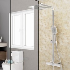 Bathroom Thermostatic Exposed Shower Mixer Twin head Square Bar Set Chrome/Black